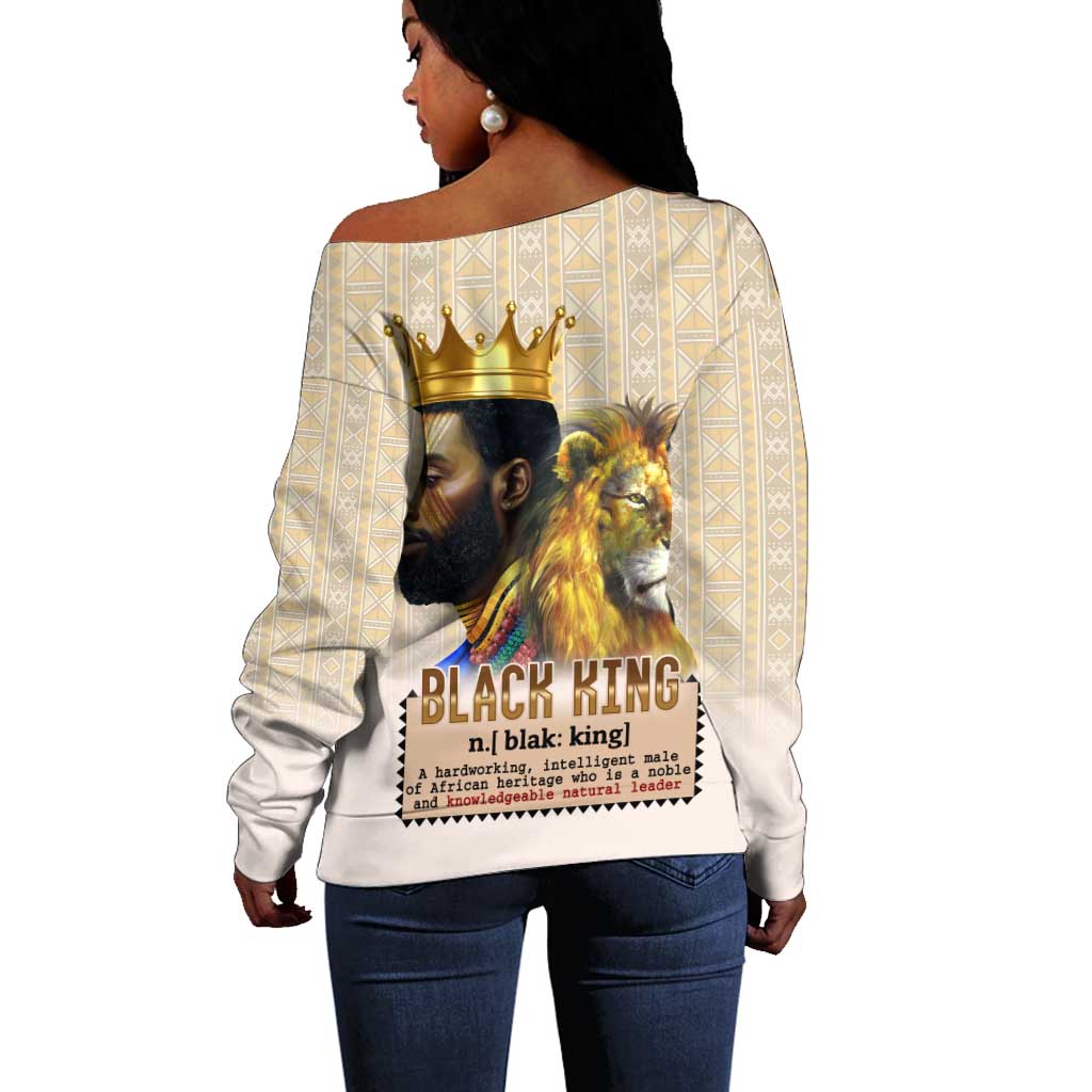 Lion Black King Off Shoulder Sweater African Heritage DT02