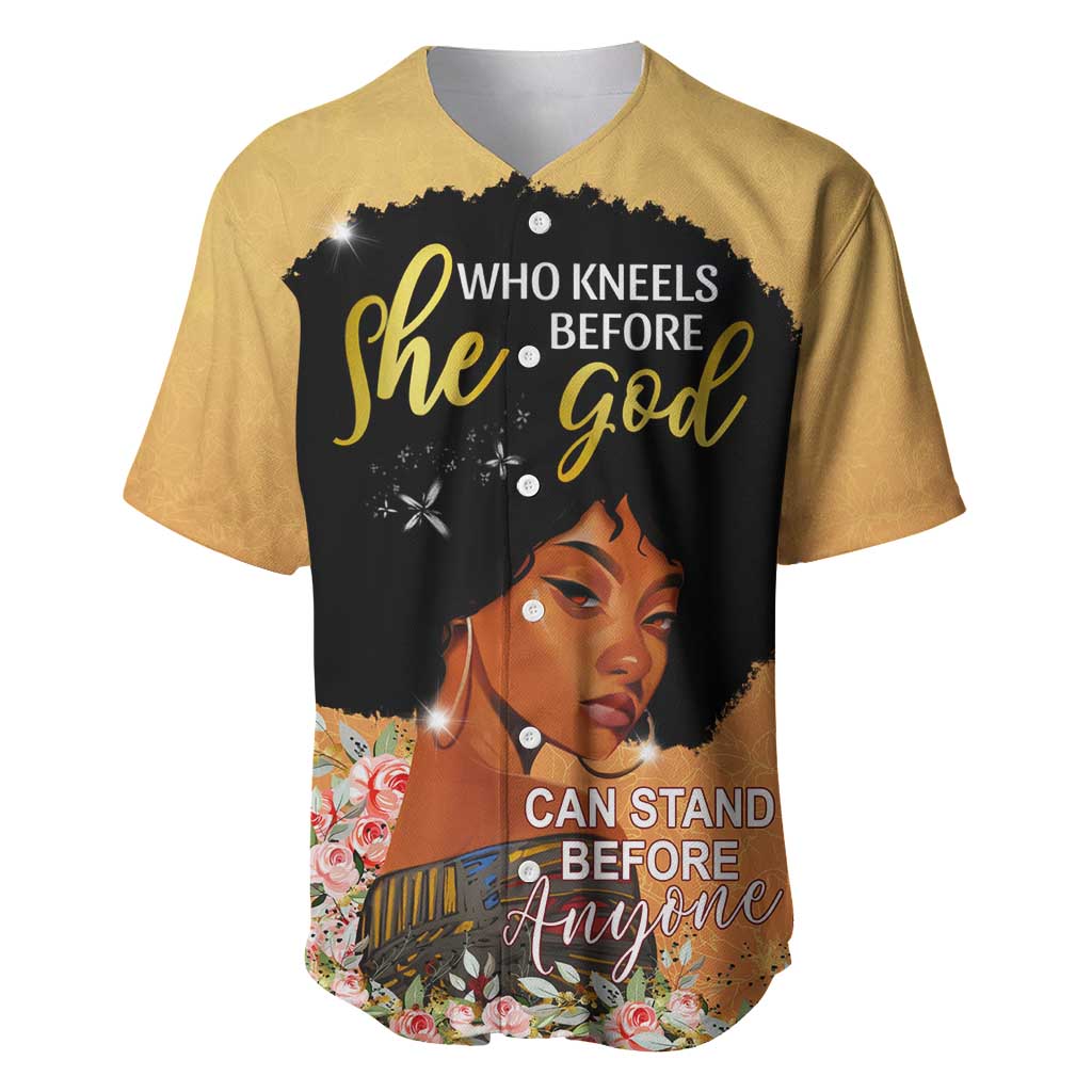 Personalized African Black Women Baseball Jersey She Who Kneels Before God DT02
