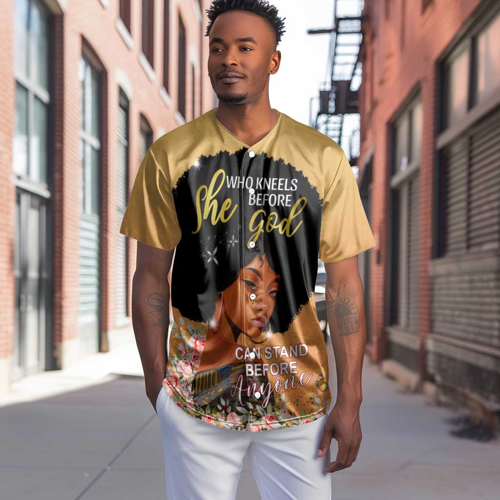 Personalized African Black Women Baseball Jersey She Who Kneels Before God DT02