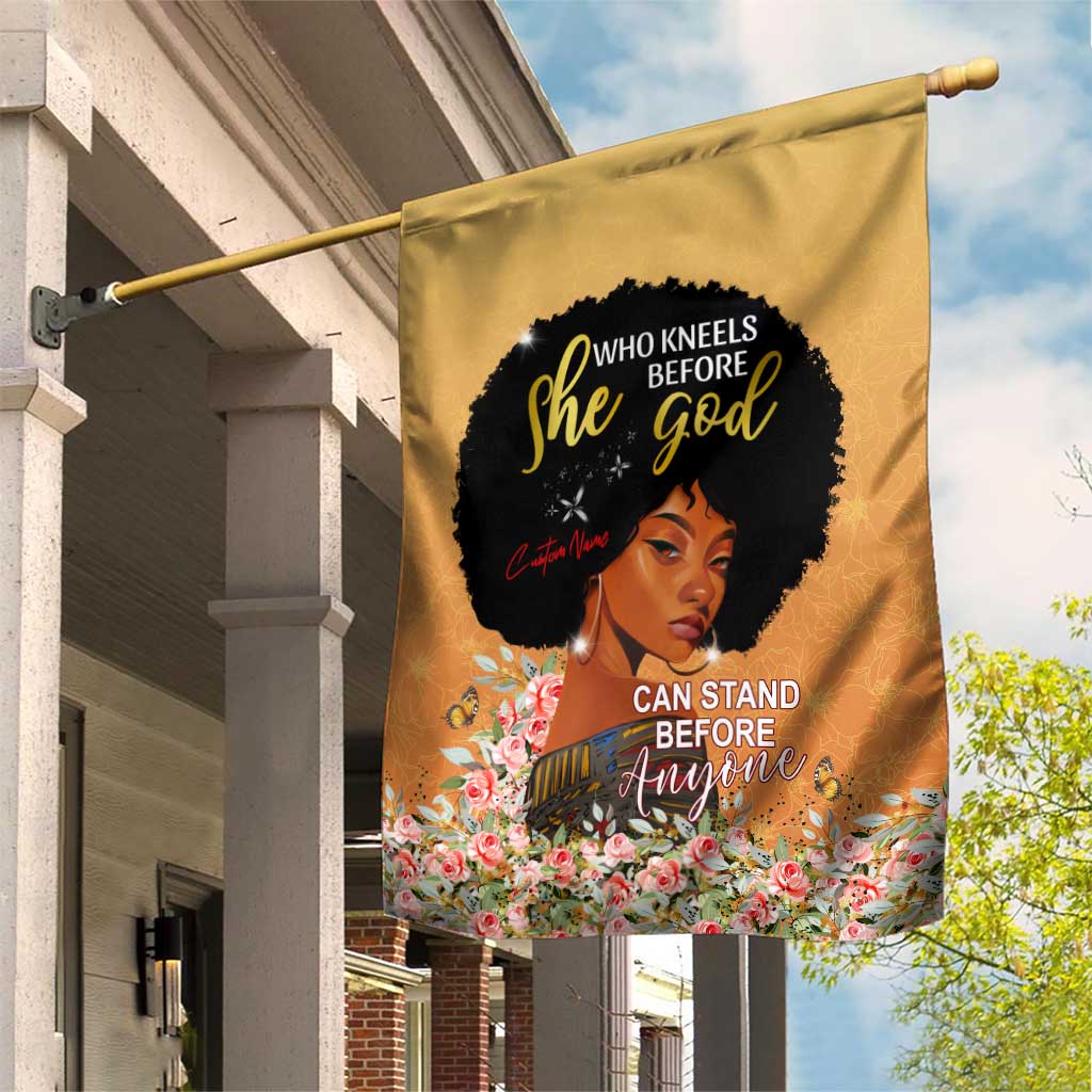 Personalized African Black Women Garden Flag She Who Kneels Before God DT02