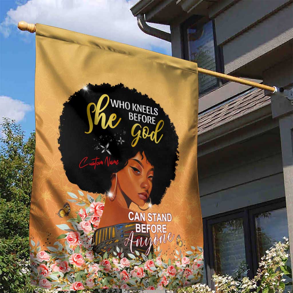 Personalized African Black Women Garden Flag She Who Kneels Before God DT02