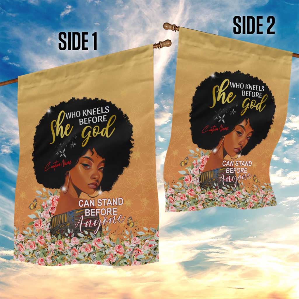 Personalized African Black Women Garden Flag She Who Kneels Before God DT02