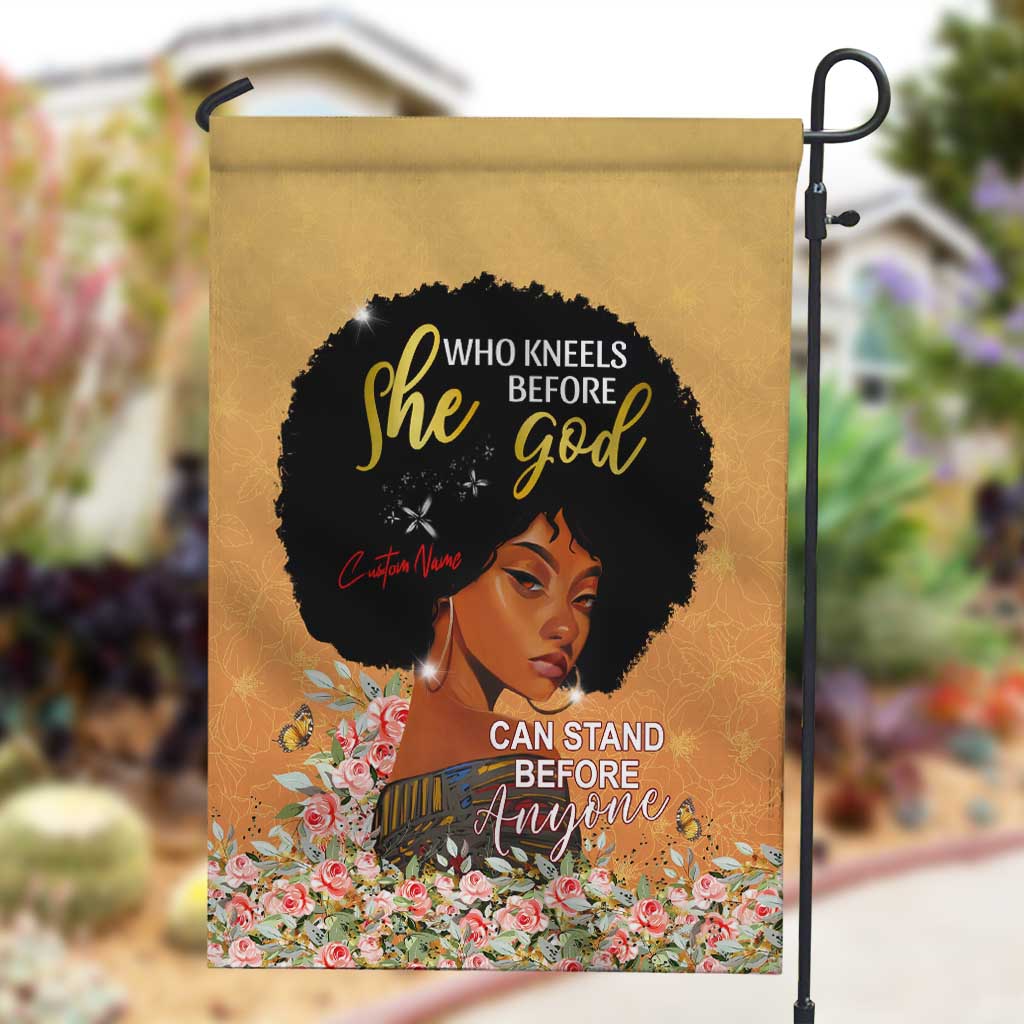 Personalized African Black Women Garden Flag She Who Kneels Before God DT02