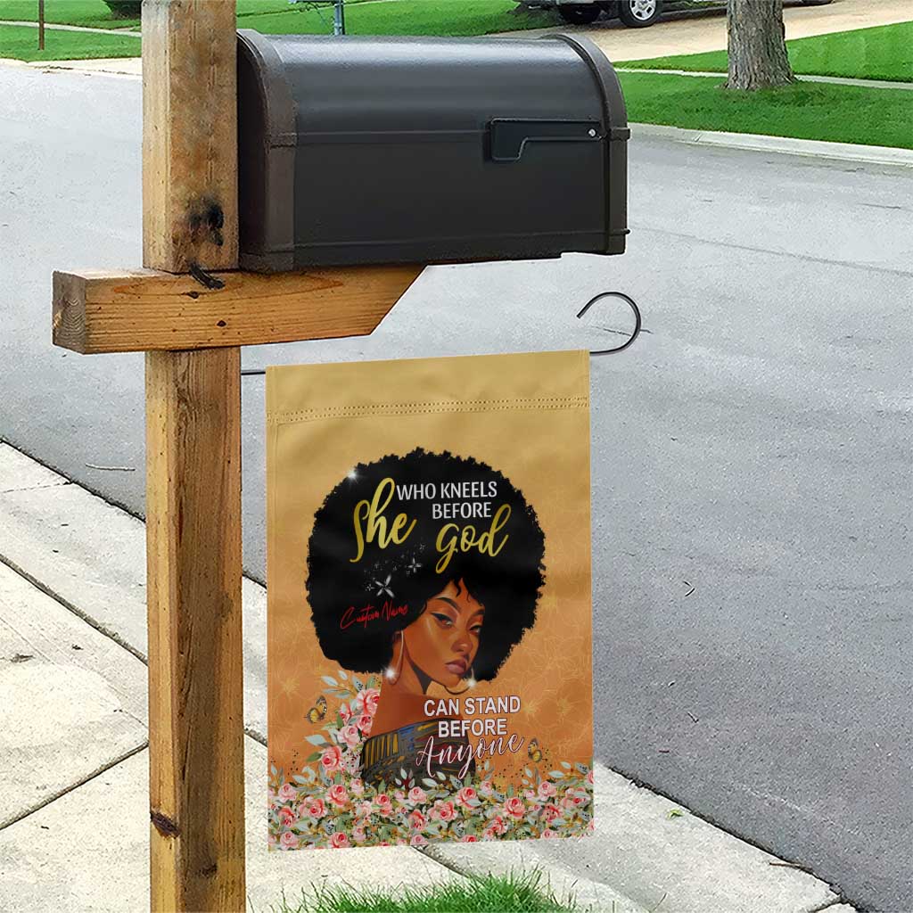 Personalized African Black Women Garden Flag She Who Kneels Before God DT02