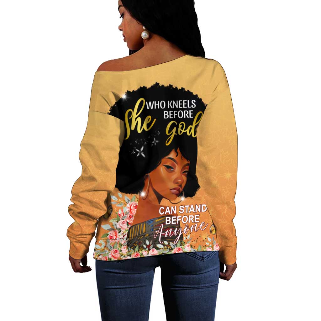 Personalized African Black Women Off Shoulder Sweater She Who Kneels Before God DT02