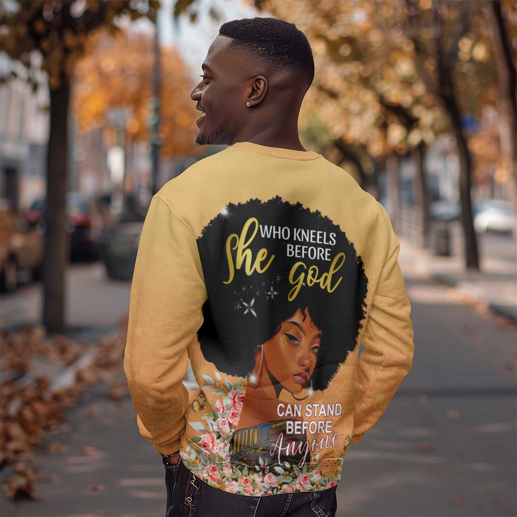 Personalized African Black Women Sweatshirt She Who Kneels Before God DT02