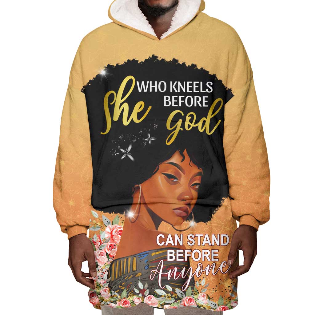 Personalized African Black Women Wearable Blanket Hoodie She Who Kneels Before God DT02