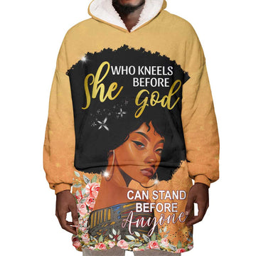 Personalized African Black Women Wearable Blanket Hoodie She Who Kneels Before God DT02