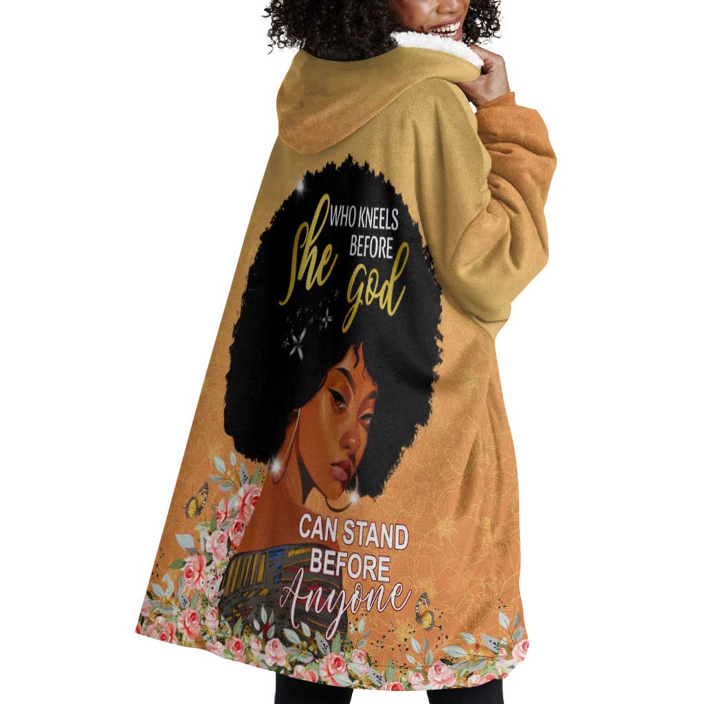 Personalized African Black Women Wearable Blanket Hoodie She Who Kneels Before God DT02