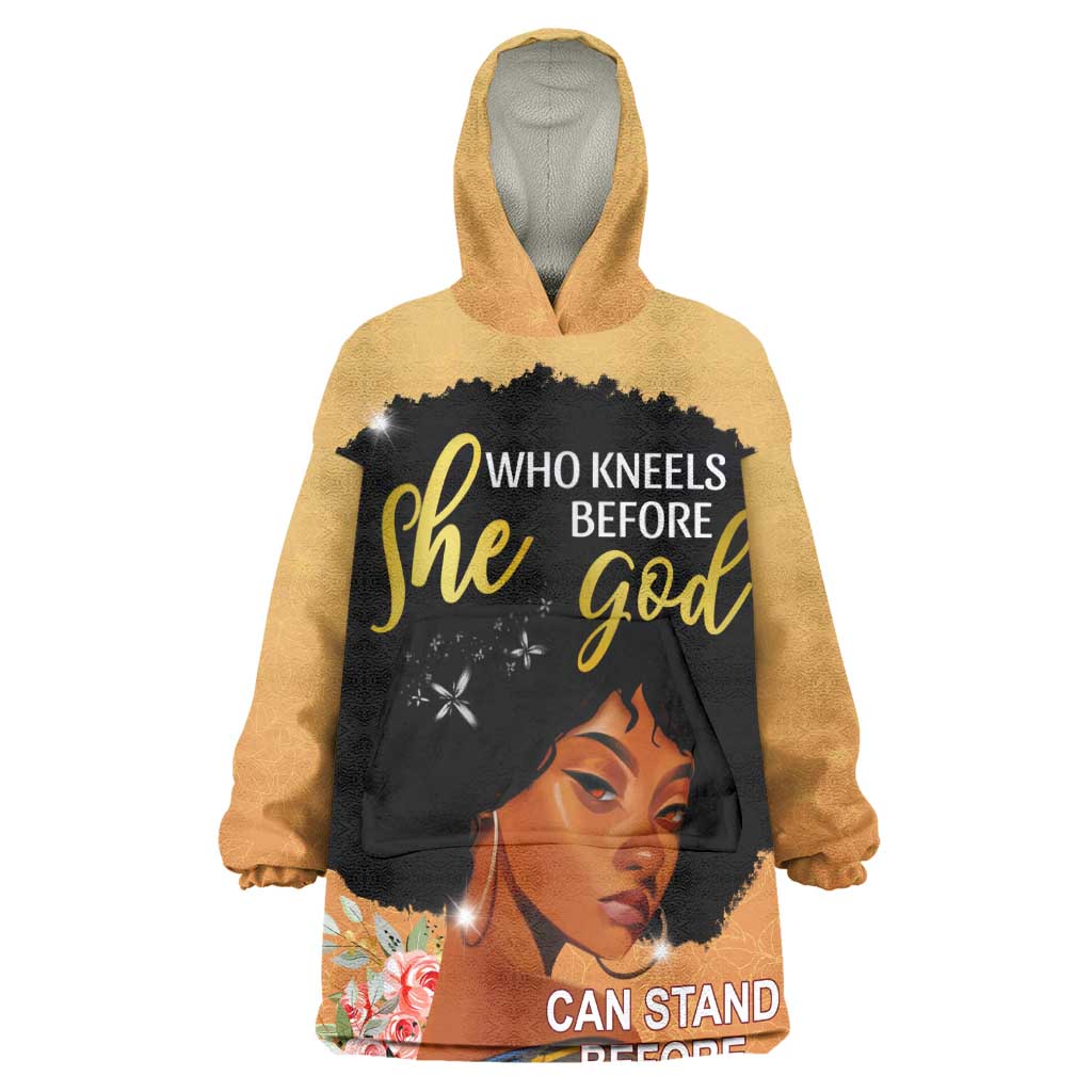 Personalized African Black Women Wearable Blanket Hoodie She Who Kneels Before God DT02