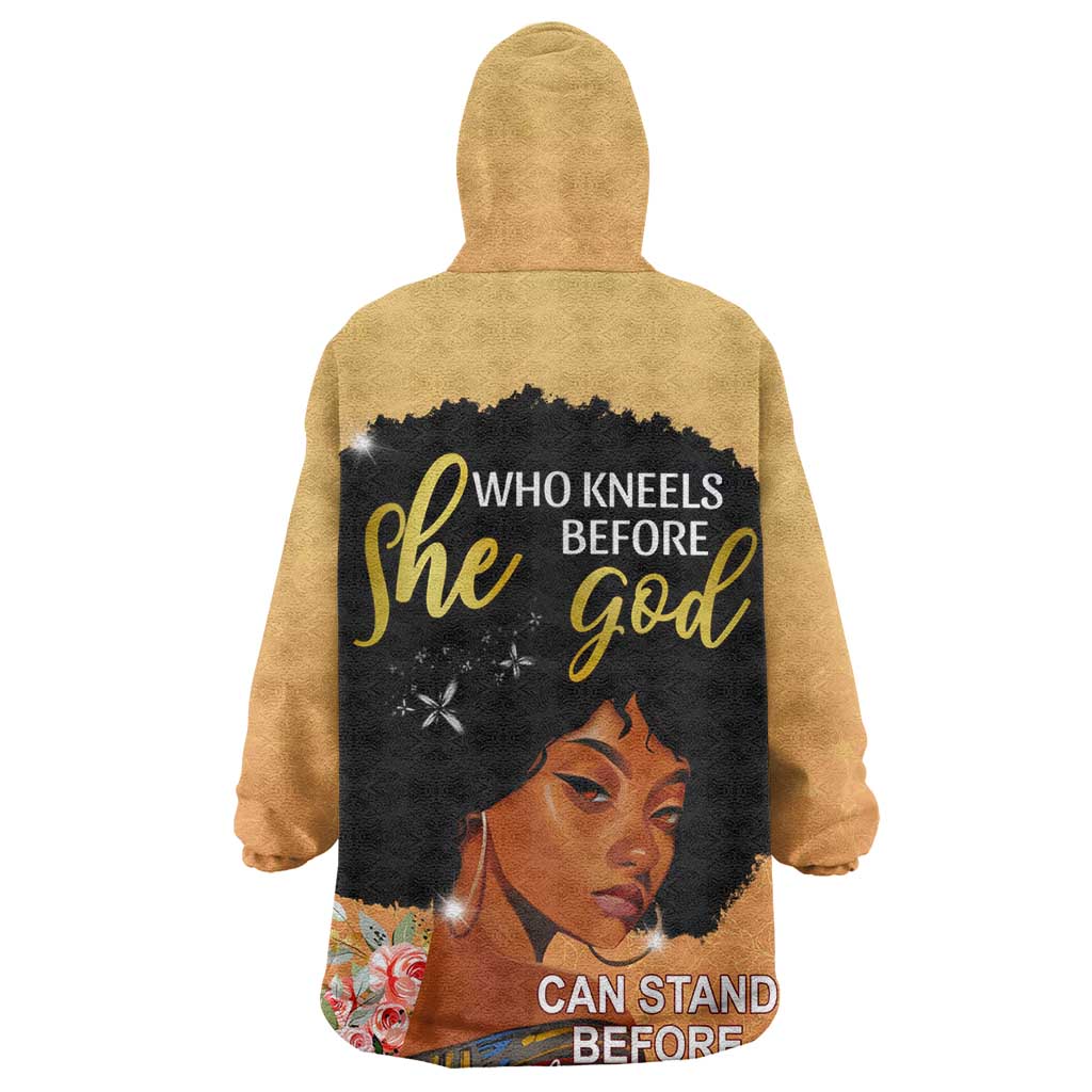 Personalized African Black Women Wearable Blanket Hoodie She Who Kneels Before God DT02