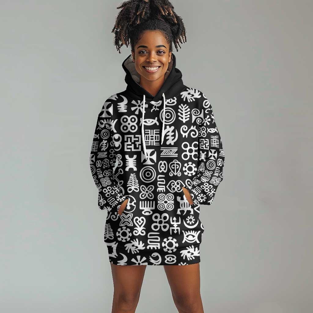 African Adinkra Hoodie Dress - Mixed Pattern Symbols DT02