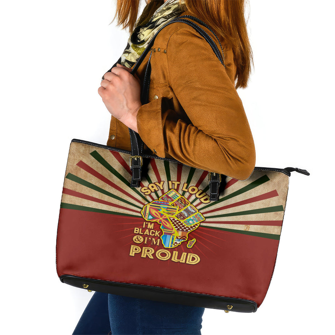 I'm Black and I'm Proud African Leather Tote Bag Hand Up Africa Map Art DT02
