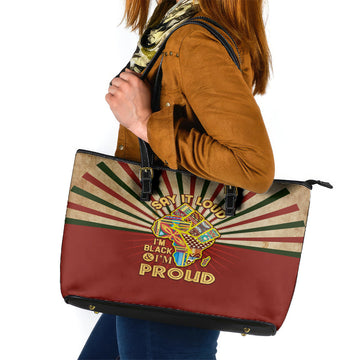 I'm Black and I'm Proud African Leather Tote Bag Hand Up Africa Map Art DT02