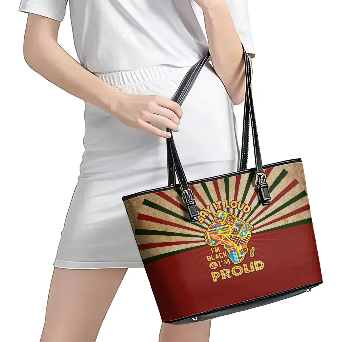 I'm Black and I'm Proud African Leather Tote Bag Hand Up Africa Map Art DT02