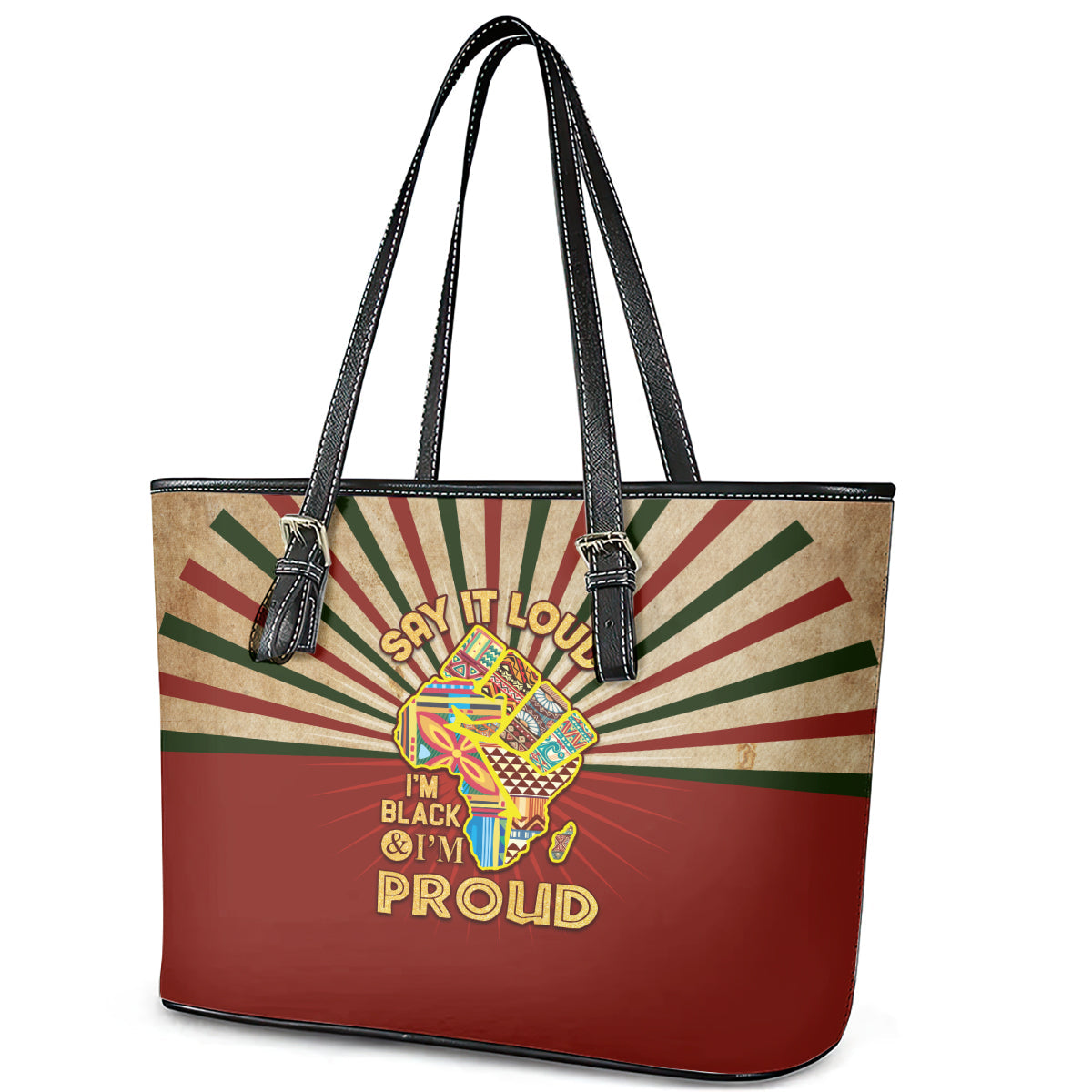 I'm Black and I'm Proud African Leather Tote Bag Hand Up Africa Map Art DT02