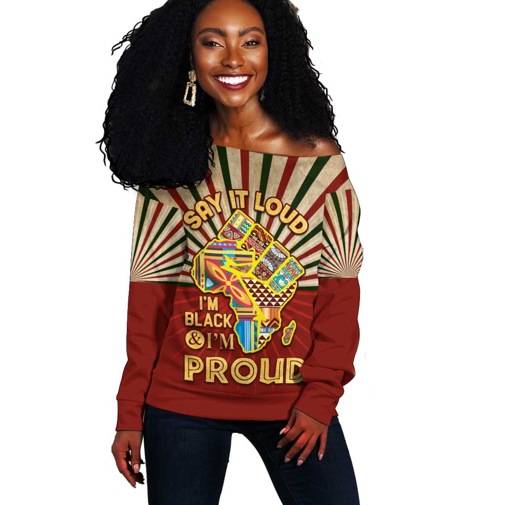 Proud African Off Shoulder Sweater - Hand Up Africa Map Art DT02
