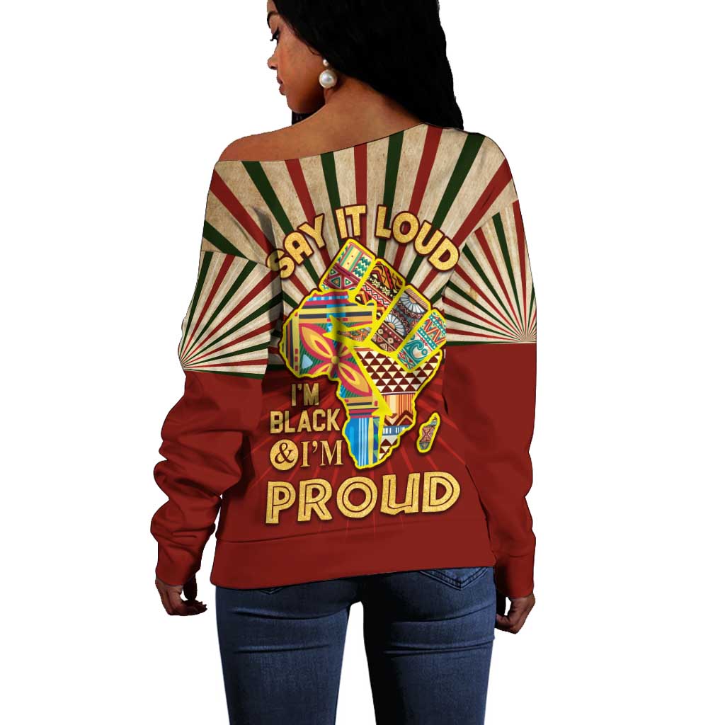 Proud African Off Shoulder Sweater - Hand Up Africa Map Art DT02