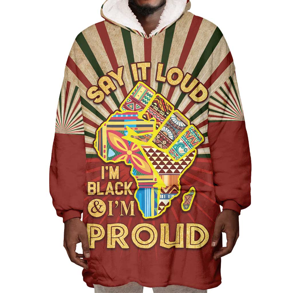 Proud African Wearable Blanket Hoodie - Hand Up Africa Map Art DT02