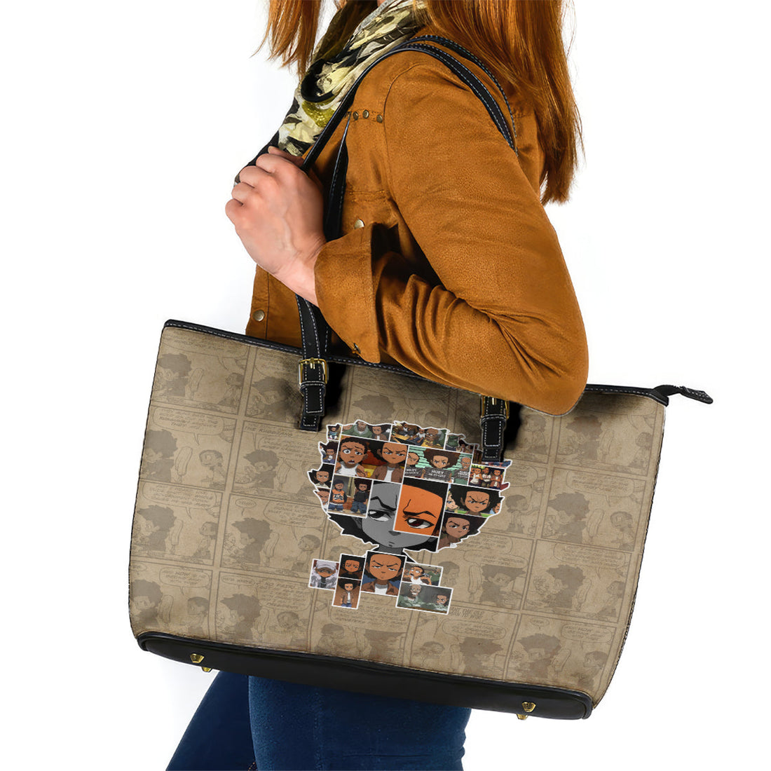 Huey Freeman Leather Tote Bag African American DT02