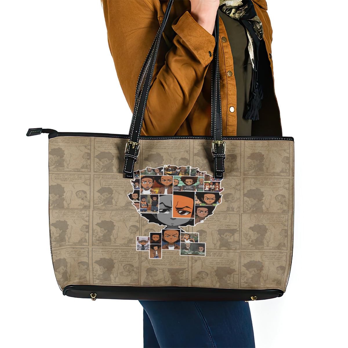 Huey Freeman Leather Tote Bag African American DT02
