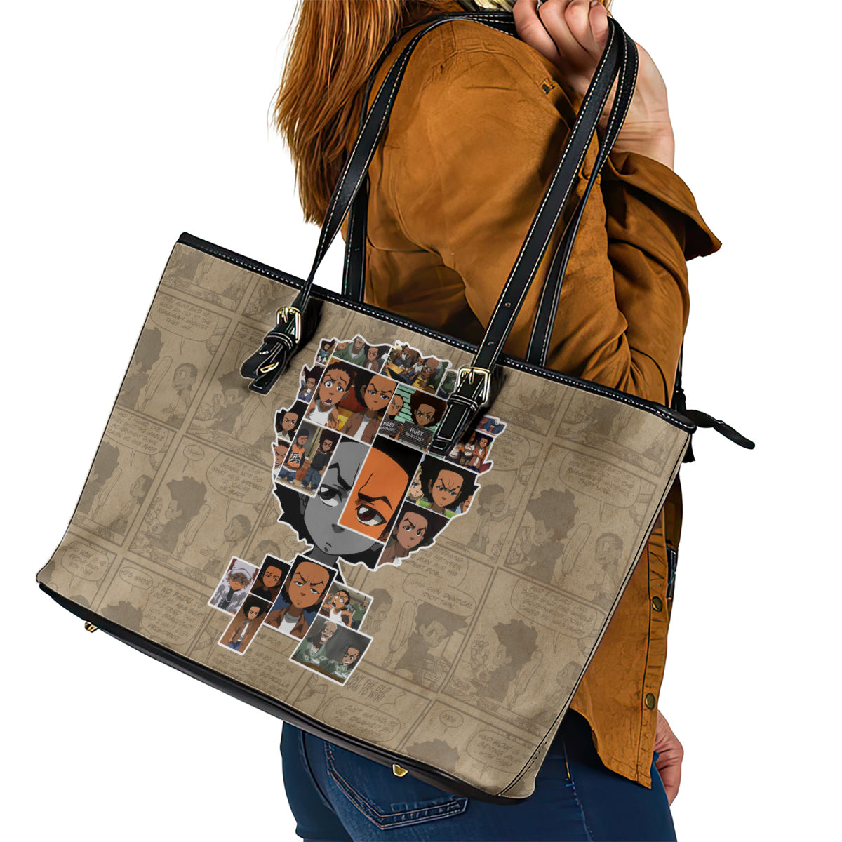 Huey Freeman Leather Tote Bag African American DT02