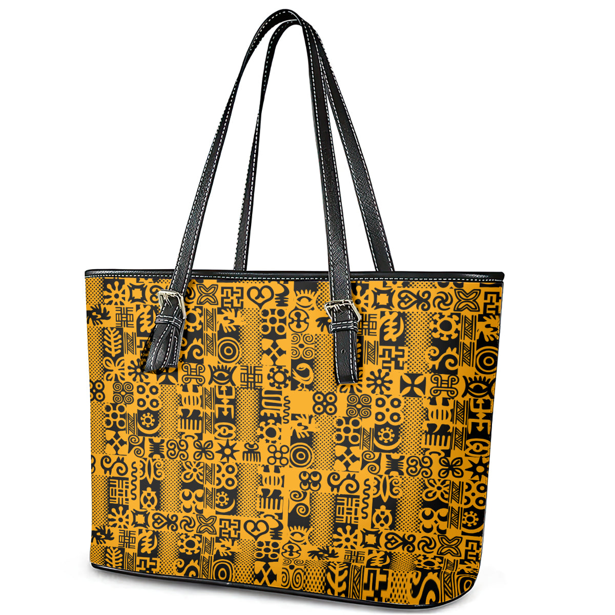 Culture Adinkra Leather Tote Bag West African Yellow Art DT02