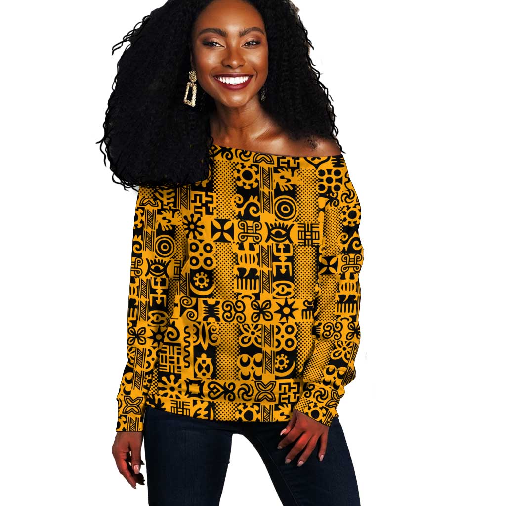 West African Yellow Art - Adinkra Culture Off Shoulder Sweater DT02