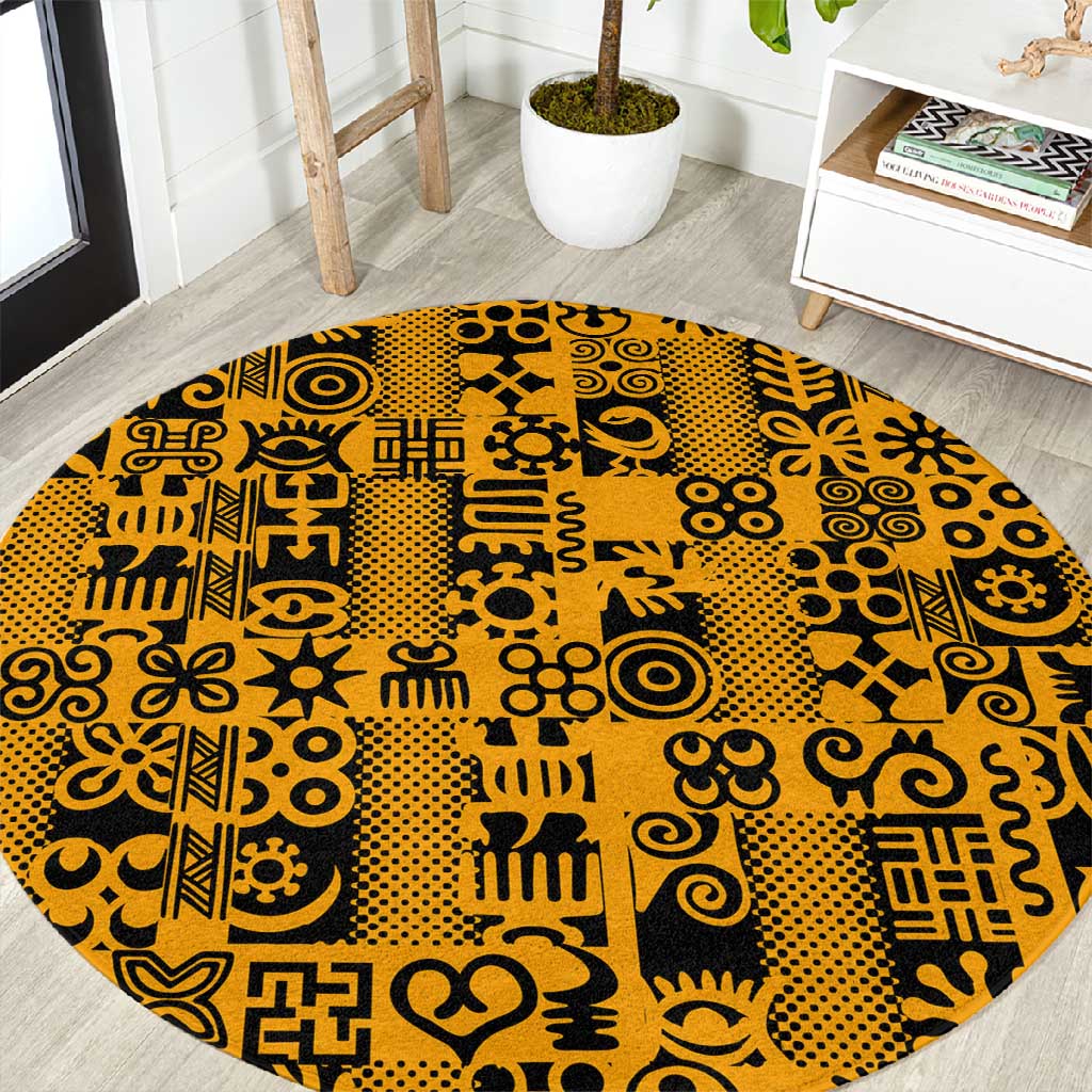 West African Yellow Art - Adinkra Culture Round Carpet DT02