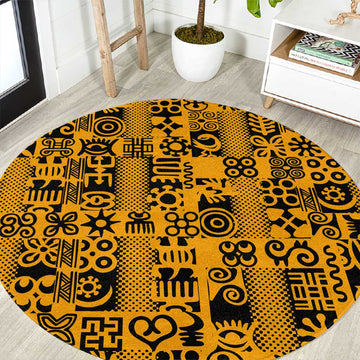 West African Yellow Art - Adinkra Culture Round Carpet DT02