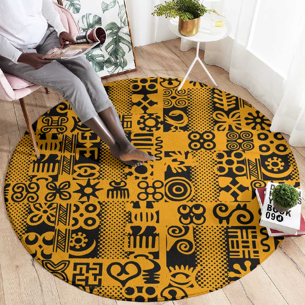 West African Yellow Art - Adinkra Culture Round Carpet DT02