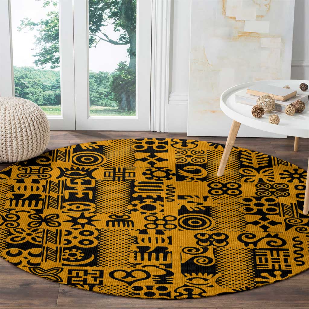 West African Yellow Art - Adinkra Culture Round Carpet DT02