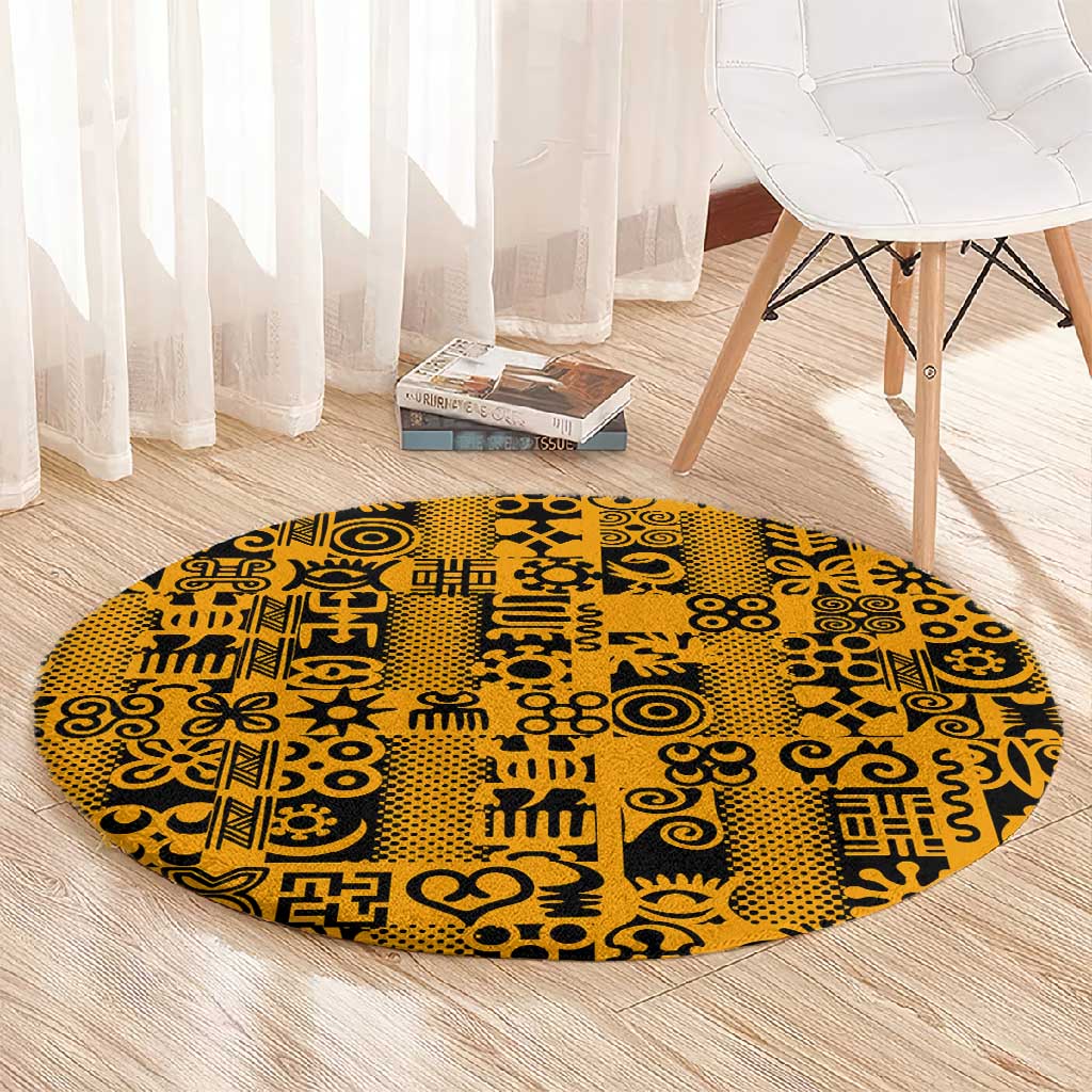 West African Yellow Art - Adinkra Culture Round Carpet DT02