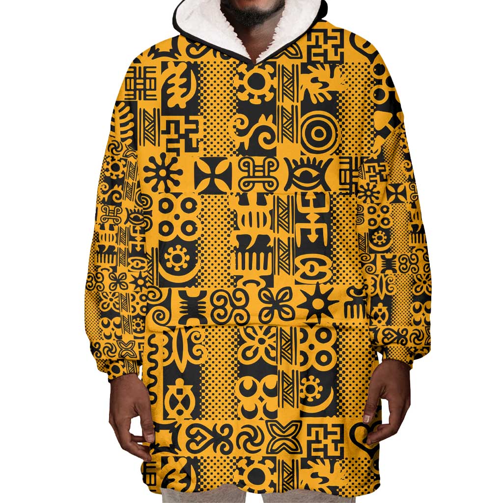 West African Yellow Art - Adinkra Culture Wearable Blanket Hoodie DT02