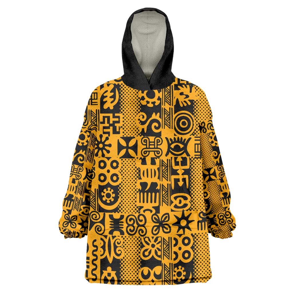 West African Yellow Art - Adinkra Culture Wearable Blanket Hoodie DT02