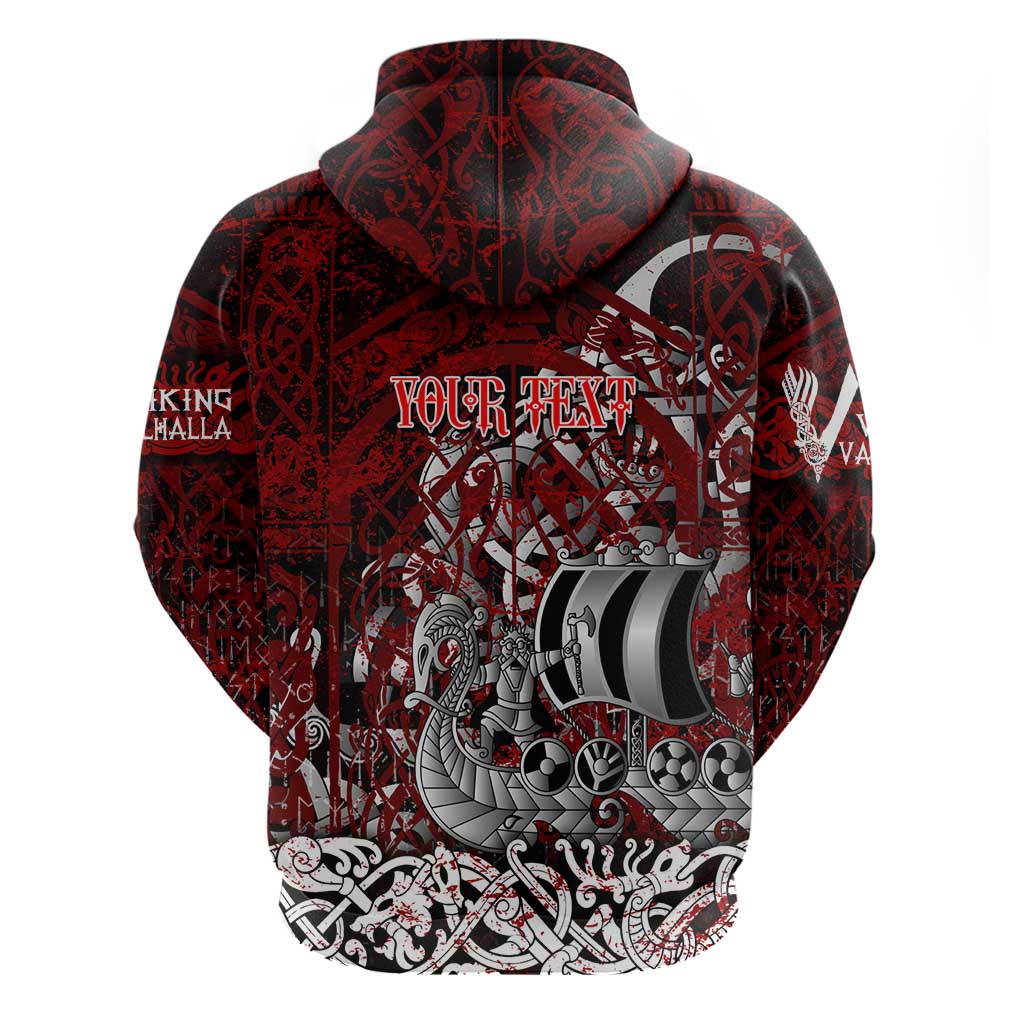 Blood Flows to Valhalla Hoodie Viking Longship Nordic Knotwork - Dark Mythology DT02
