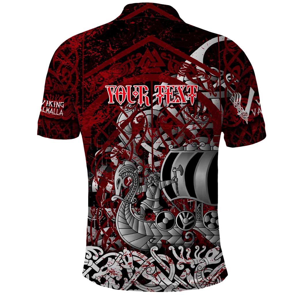 Blood Flows to Valhalla Polo Shirt Viking Longship Nordic Knotwork - Dark Mythology DT02