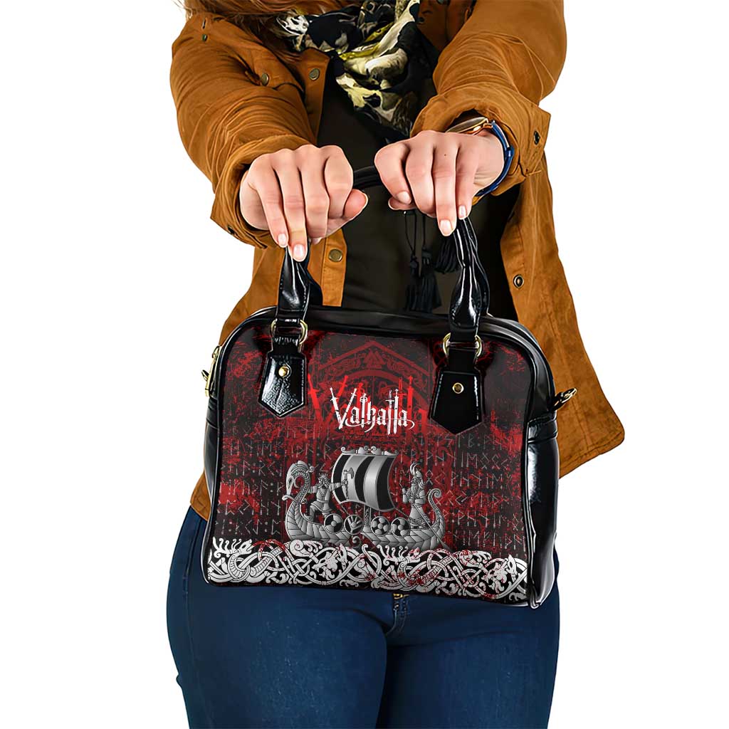 Blood Flows to Valhalla Shoulder Handbag Viking Longship Nordic Knotwork - Dark Mythology DT02