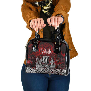 Blood Flows to Valhalla Shoulder Handbag Viking Longship Nordic Knotwork - Dark Mythology DT02