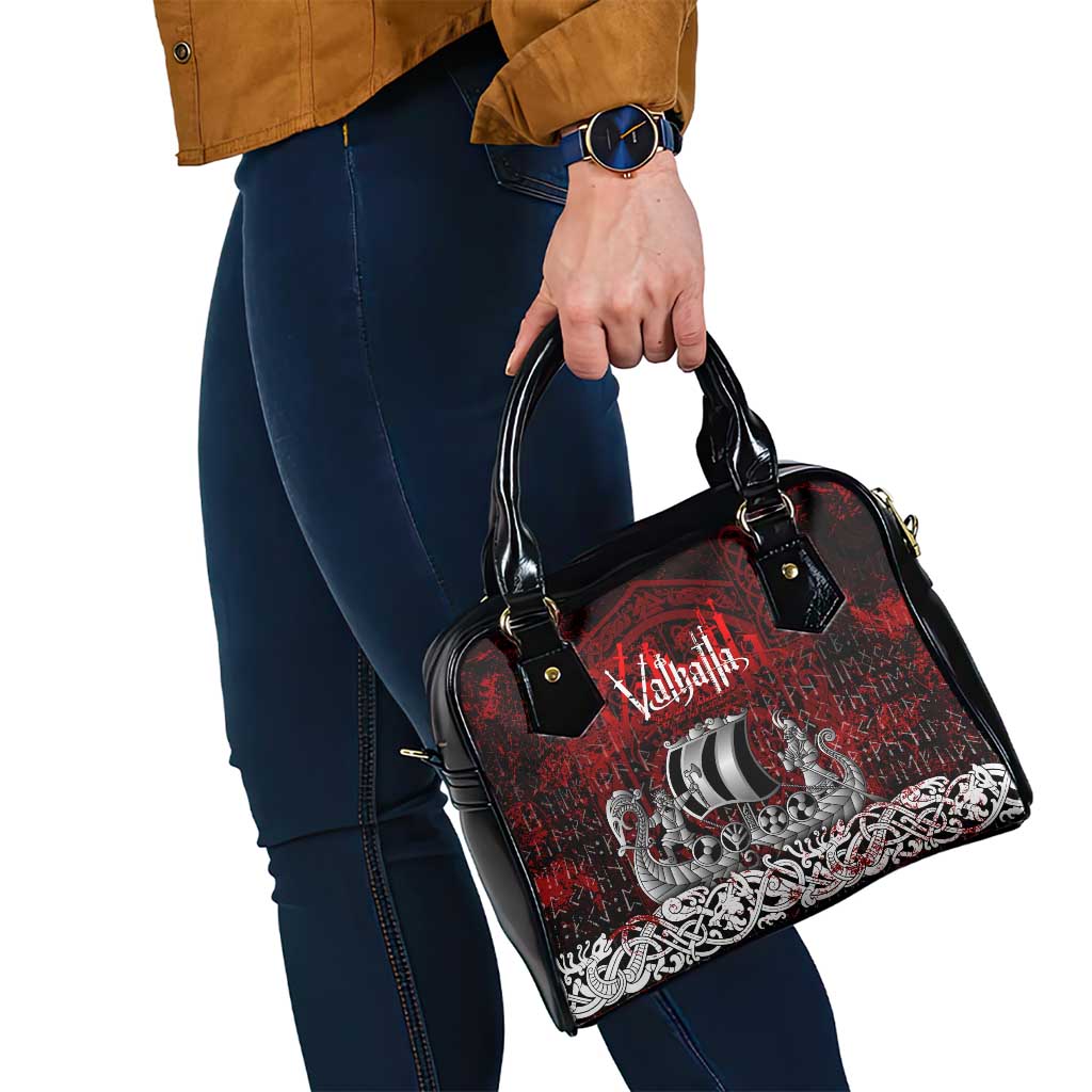 Blood Flows to Valhalla Shoulder Handbag Viking Longship Nordic Knotwork - Dark Mythology DT02