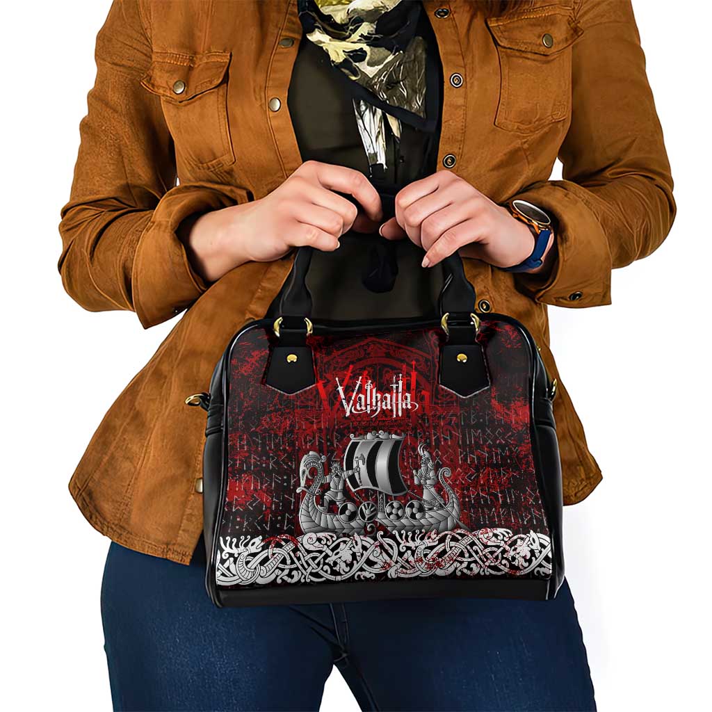 Blood Flows to Valhalla Shoulder Handbag Viking Longship Nordic Knotwork - Dark Mythology DT02
