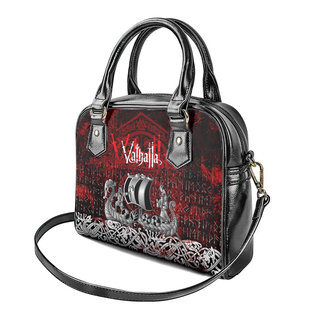 Blood Flows to Valhalla Shoulder Handbag Viking Longship Nordic Knotwork - Dark Mythology DT02