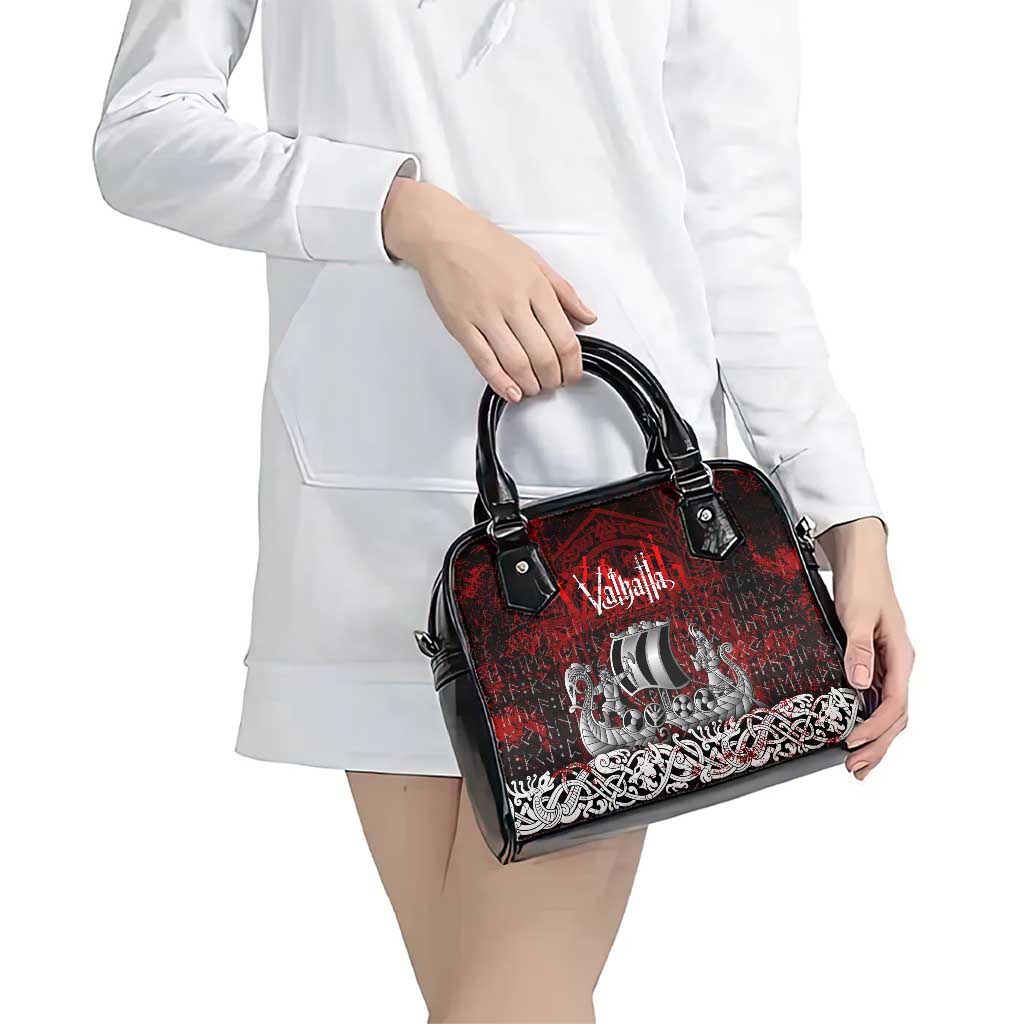 Blood Flows to Valhalla Shoulder Handbag Viking Longship Nordic Knotwork - Dark Mythology DT02