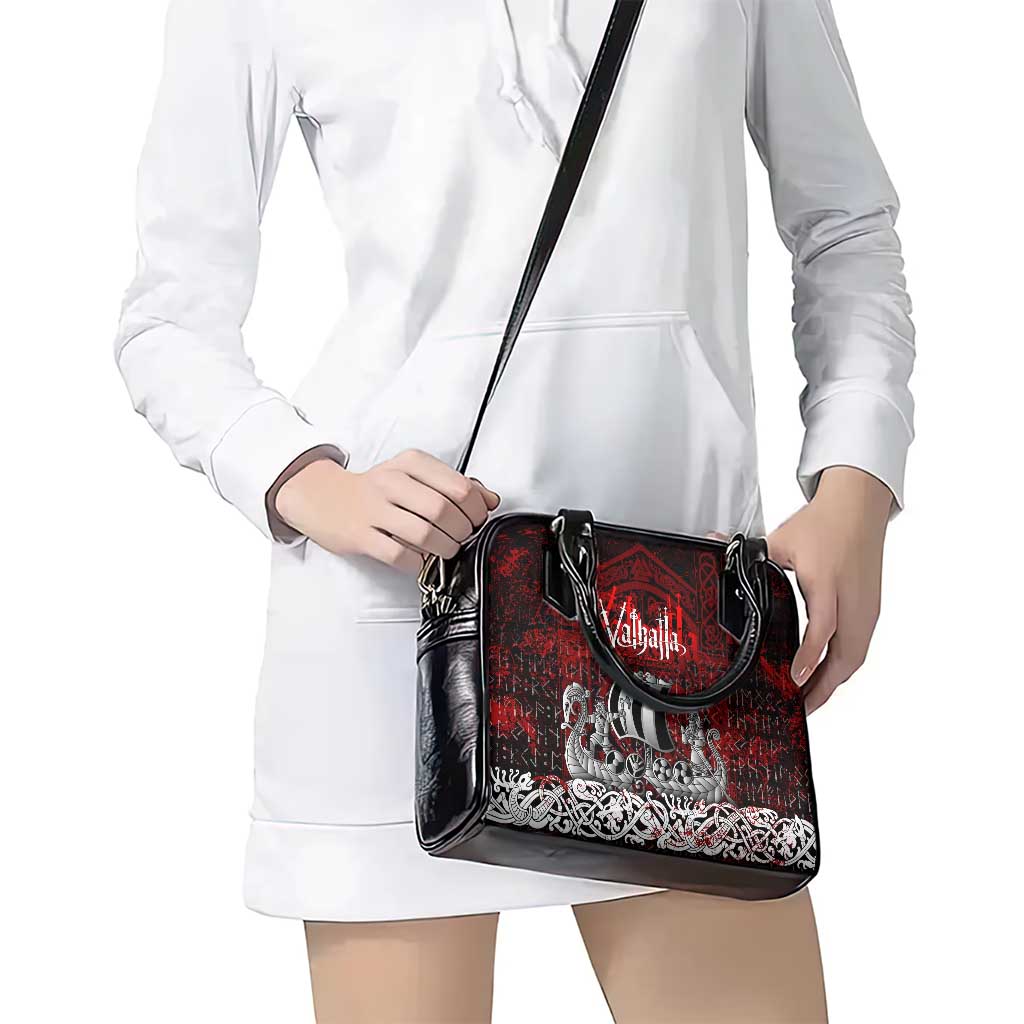 Blood Flows to Valhalla Shoulder Handbag Viking Longship Nordic Knotwork - Dark Mythology DT02