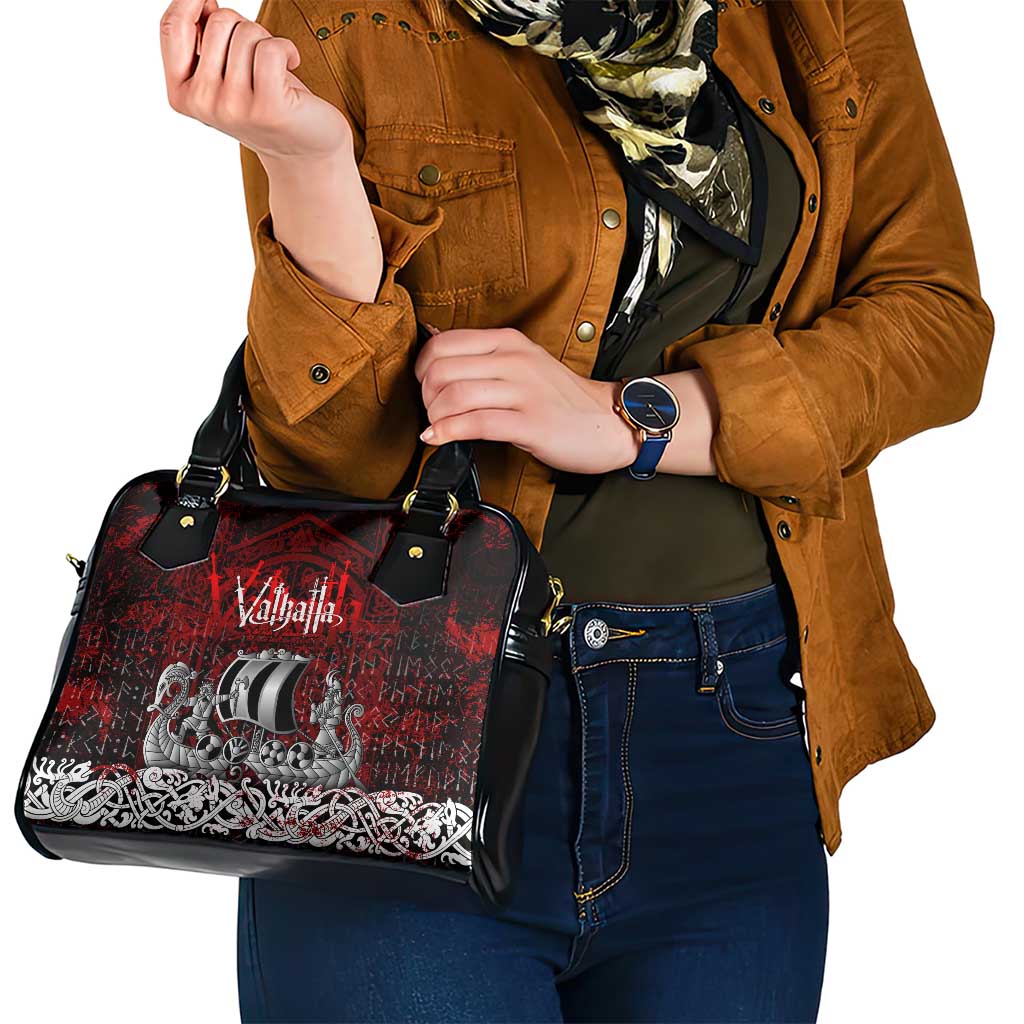 Blood Flows to Valhalla Shoulder Handbag Viking Longship Nordic Knotwork - Dark Mythology DT02