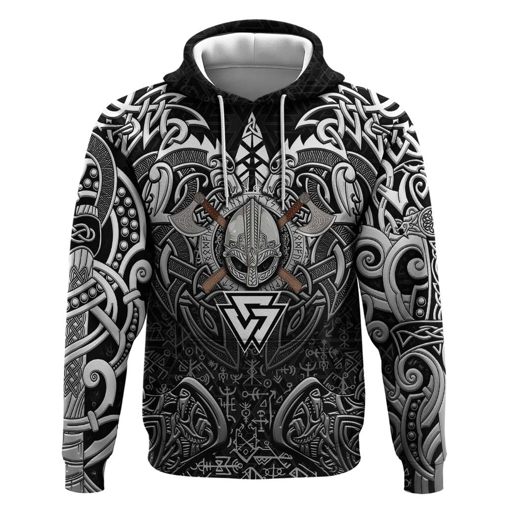 Scandinavian Viking Hoodie Norse Warrior Sigil - Helmet and Battle Axes DT02