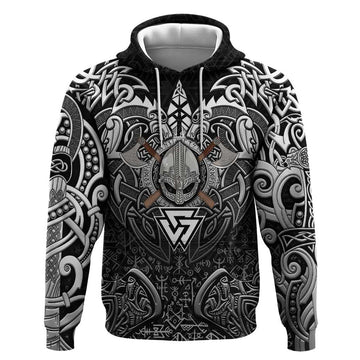 Scandinavian Viking Hoodie Norse Warrior Sigil - Helmet and Battle Axes DT02