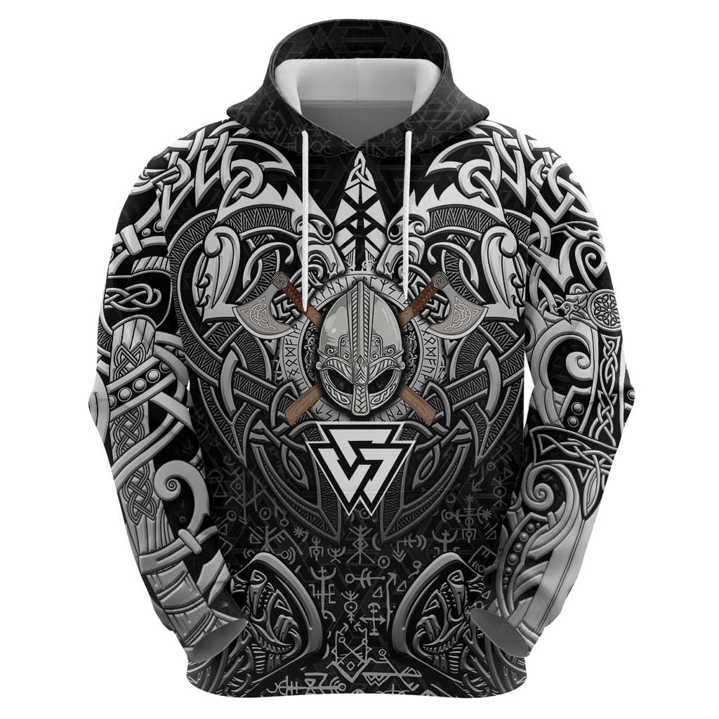 Scandinavian Viking Hoodie Norse Warrior Sigil - Helmet and Battle Axes DT02