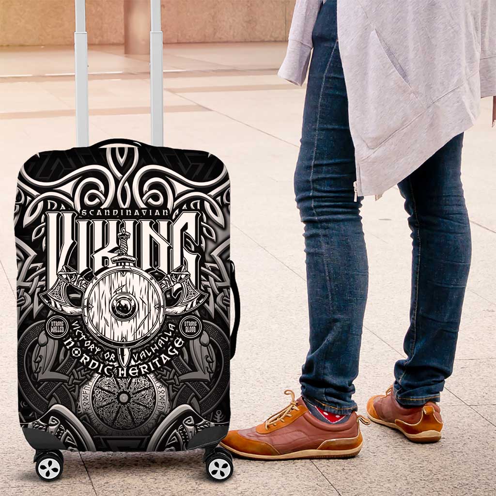 Scandinavian Viking Luggage Cover Norse Warrior Sigil - Helmet and Battle Axes DT02