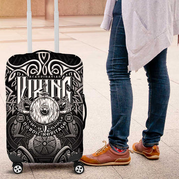 Scandinavian Viking Luggage Cover Norse Warrior Sigil - Helmet and Battle Axes DT02